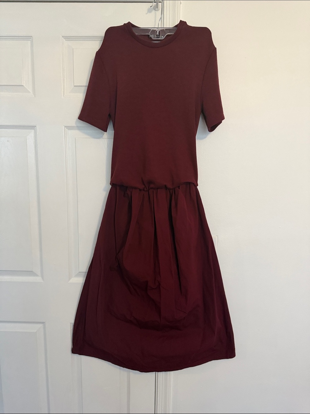 Zara Wine Short-Sleeve Midi Dress